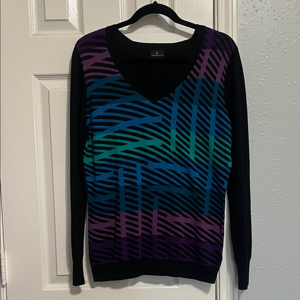Worthington Classic V-neck Black Knit Top
